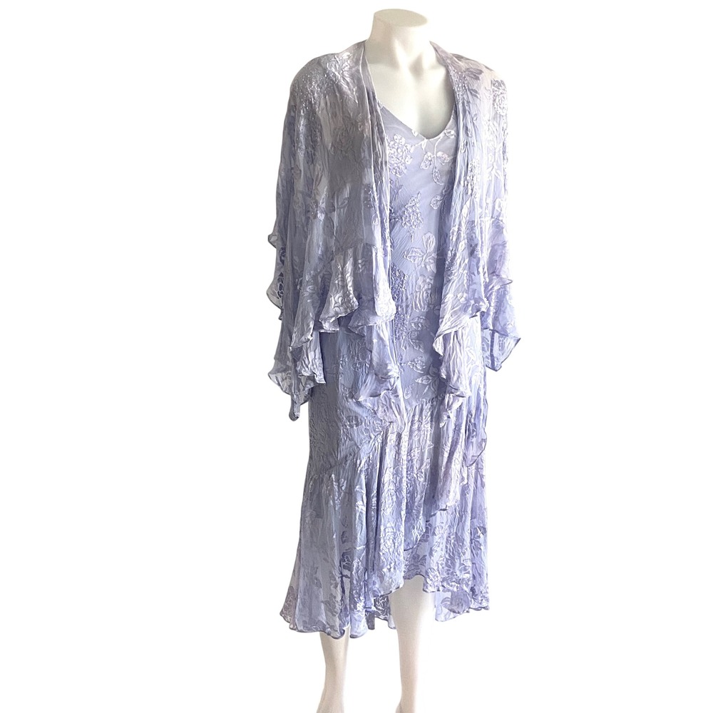 Alex Evenings 6P Silk Blend Burnout Floral Dress & Ruffle Jacket Set Lilac